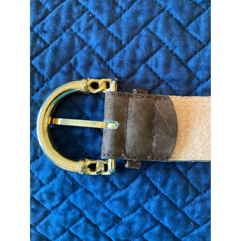The Ritz‎ Womens Brown Leather Suede Belt Gold Buckle Size Large Classic Staple